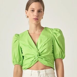 ENGLISH FACTORY LIME GREEN TWIST CROP TOP, PERFECT FOR ST. PATTY’S DAY
